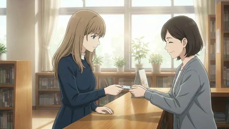 図書カードを受け取る女性