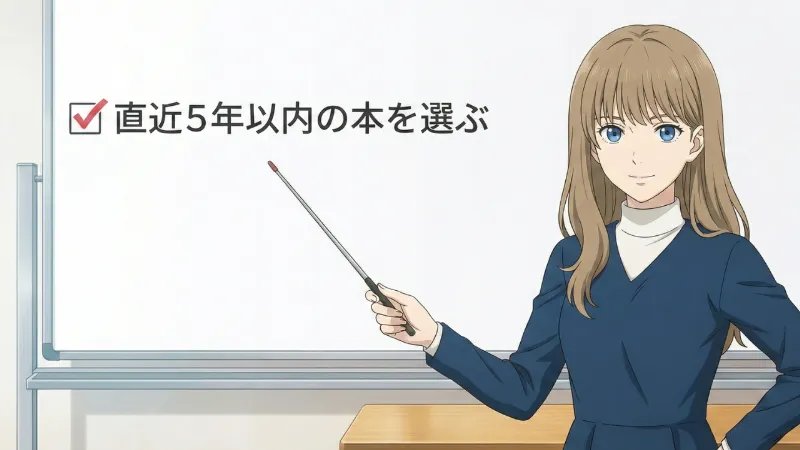 直近5年以内の本を読もうと教えている女性